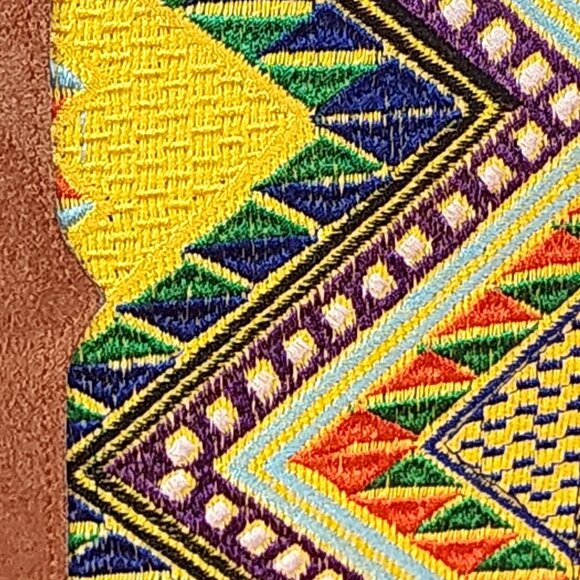 JL Brand Duo Pattern Aztec Stripe Embroidered Leather Zip Hand Strap Wallet OPB - Picture 9 of 16